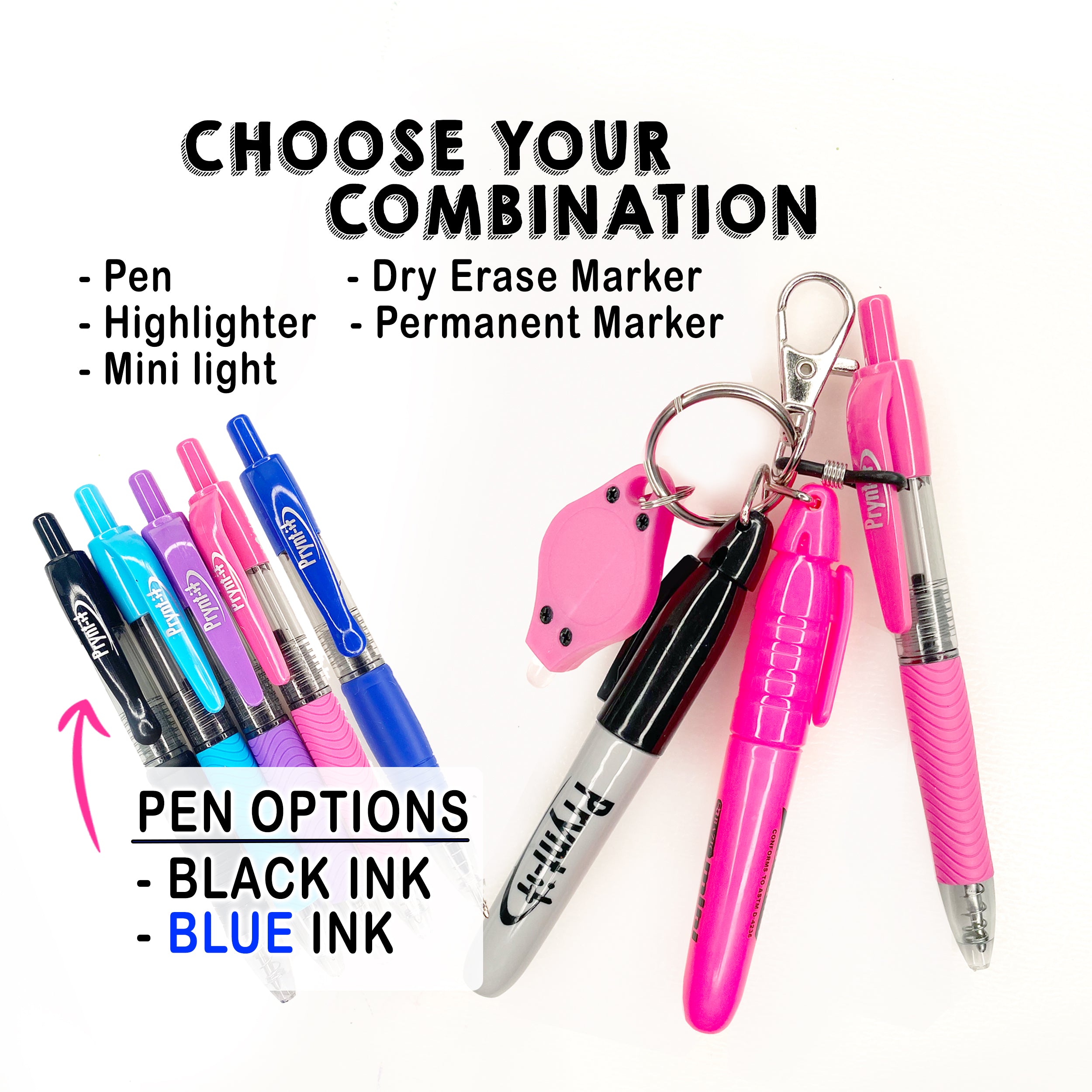 Badge Reel Accessory Mini Pen, Sharpie, Highlighter CHOICE OF COLOR, LED  Light - Attach to Your Badge Holder, Backpack, etc…